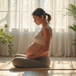 pregnant woman practicing prenatal yoga