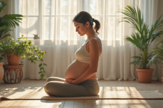 pregnant woman practicing prenatal yoga