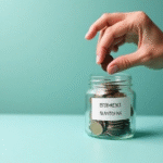 Person stacking coins in an emergency fund jar for financial security.